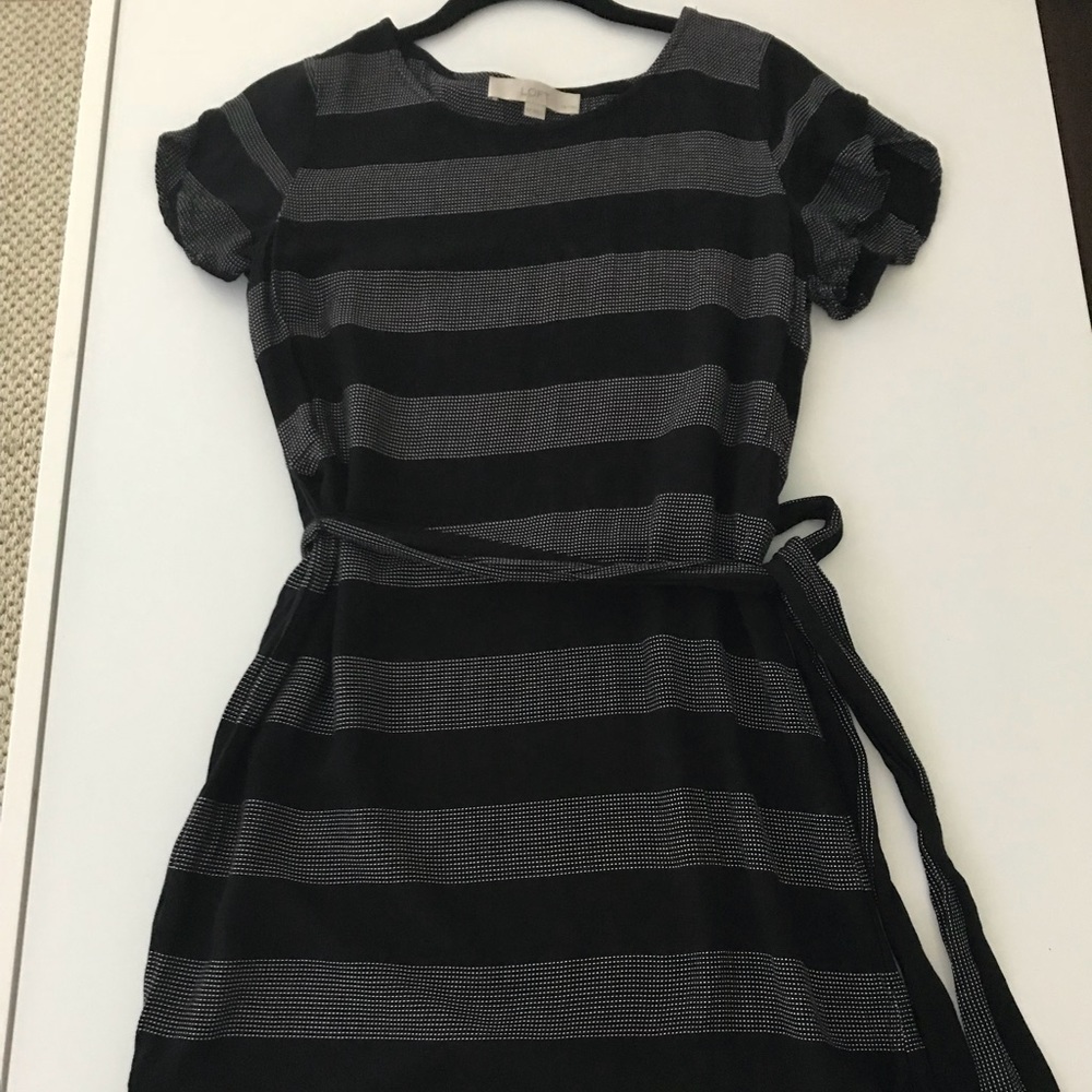 Loft flutter sleeved black and white striped dress